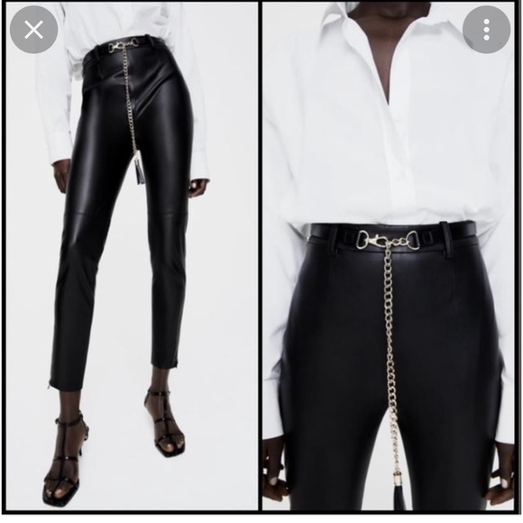 NWT skinny faux leather pants with gold chain - Picture 6 of 6